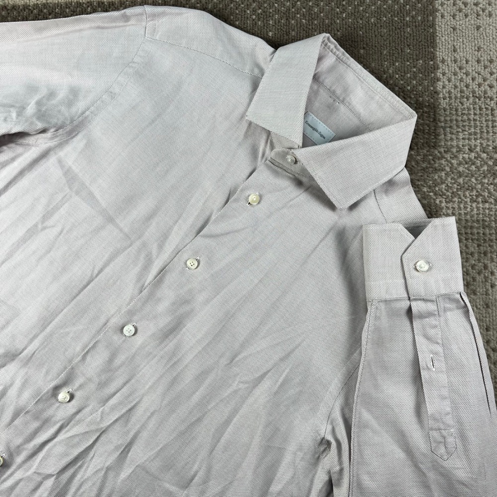 Ermenegildo Zegna Mens Slim Fit Dress Shirt Size M 16.5 42 Tan Micro Pattern